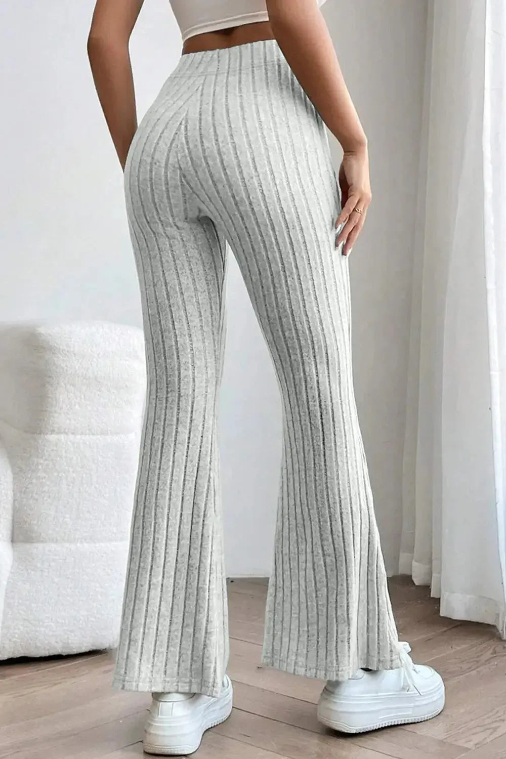 Basic Bae Full Size Ribbed High Waist Flare Pants - Love Salve